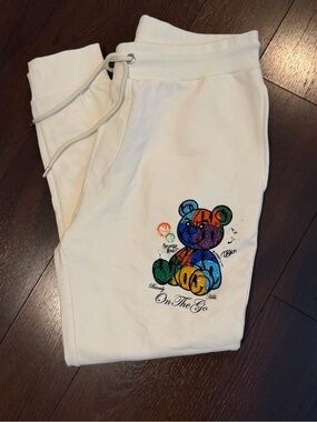 NWT Left Point Cream "On The Go" Patchwork Bear Sweatpants Size L unisex jogger